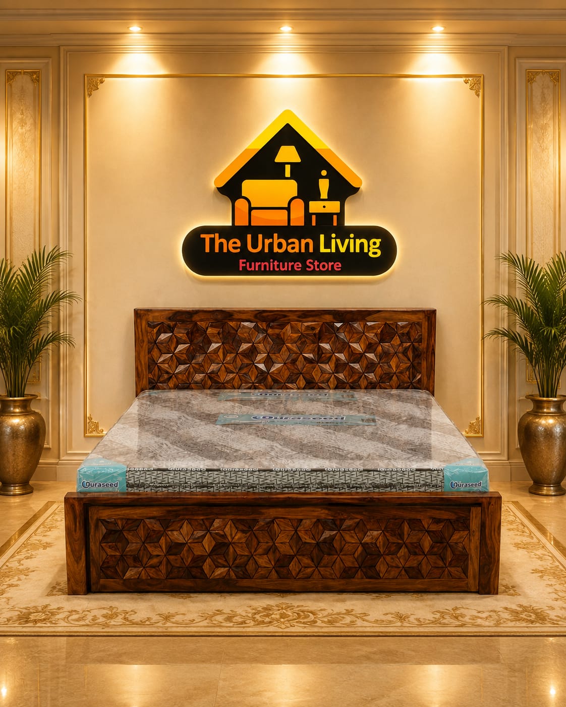 Diamond Carved Sheesham Bed